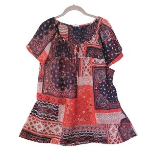 Westport sheer patchwork smocked top - 2X.        J17